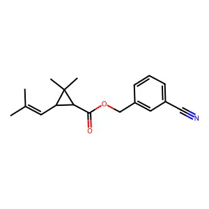Cyclopropanecarboxylic acid, 2,2-dimethyl-3-(2-methyl-1-propenyl)-, (3-cyanophenyl)methyl ester, (1R,3R)- structure
