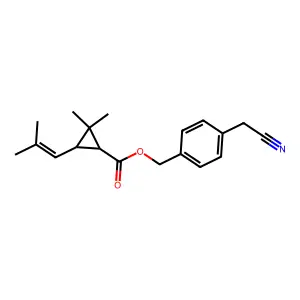 Cyclopropanecarboxylic acid, 2,2-dimethyl-3-(2-methyl-1-propenyl)-, (4-(cyanomethyl)phenyl)methyl ester, (1R-trans)- structure