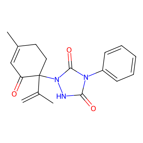 1-(4-methyl-2-oxo-1-prop-1-en-2-ylcyclohex-3-en-1-yl)-4-phenyl-1,2,4-triazolidine-3,5-dione structure