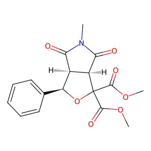 dimethyl (1R,3aR,6aS)-5-methyl-4,6-dioxo-1-phenyl-3a,6a-dihydro-1H-furo[3,4-c]pyrrole-3,3-dicarboxylate structure