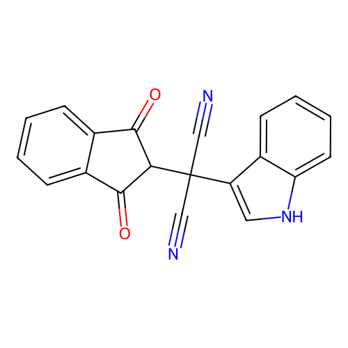 (1,3-dioxo-2,3-dihydro-1H-inden-2-yl)(1H-indol-3-yl)propanedinitrile structure