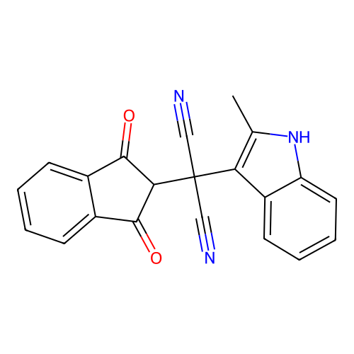 2-(1,3-dioxoinden-2-yl)-2-(2-methyl-1H-indol-3-yl)propanedinitrile structure