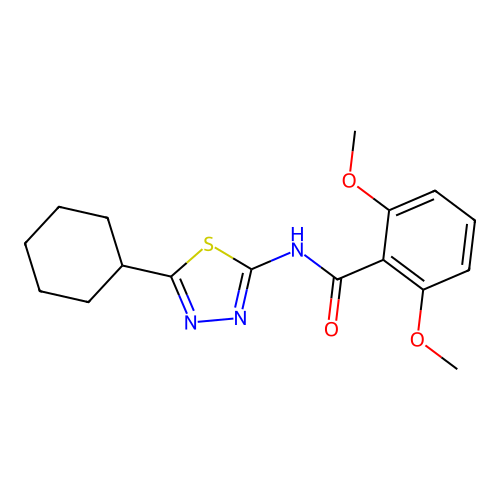 N-(5-cyclohexyl-1,3,4-thiadiazol-2-yl)-2,6-dimethoxybenzamide structure