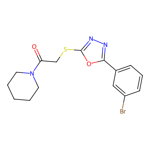 2-[[5-(3-Bromophenyl)-1,3,4-oxadiazol-2-yl]sulfanyl]-1-piperidin-1-ylethanone structure