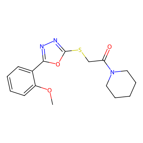 2-[[5-(2-Methoxyphenyl)-1,3,4-oxadiazol-2-yl]sulfanyl]-1-piperidin-1-ylethanone structure