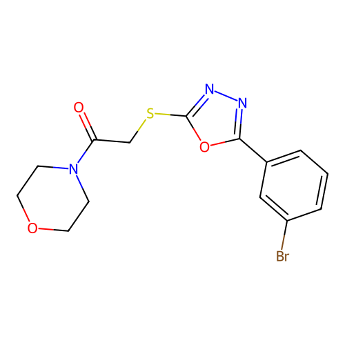 2-[[5-(3-Bromophenyl)-1,3,4-oxadiazol-2-yl]sulfanyl]-1-morpholin-4-ylethanone structure
