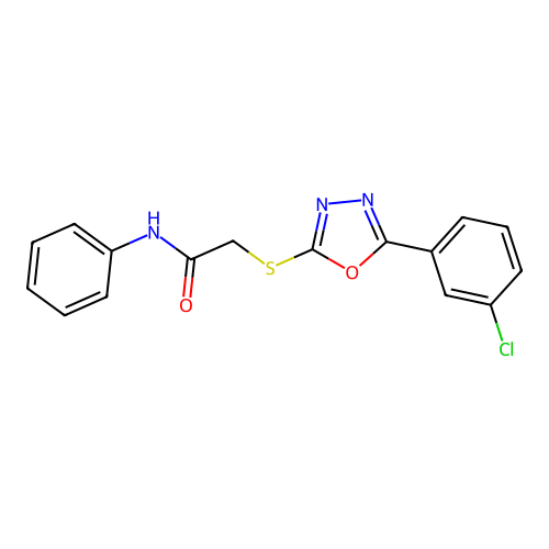 2-{[5-(3-chlorophenyl)-1,3,4-oxadiazol-2-yl]sulfanyl}-N-phenylacetamide structure