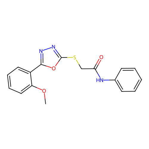 2-[[5-(2-methoxyphenyl)-1,3,4-oxadiazol-2-yl]sulfanyl]-N-phenylacetamide structure