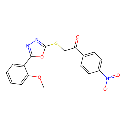 2-[[5-(2-Methoxyphenyl)-1,3,4-oxadiazol-2-yl]sulfanyl]-1-(4-nitrophenyl)ethanone structure