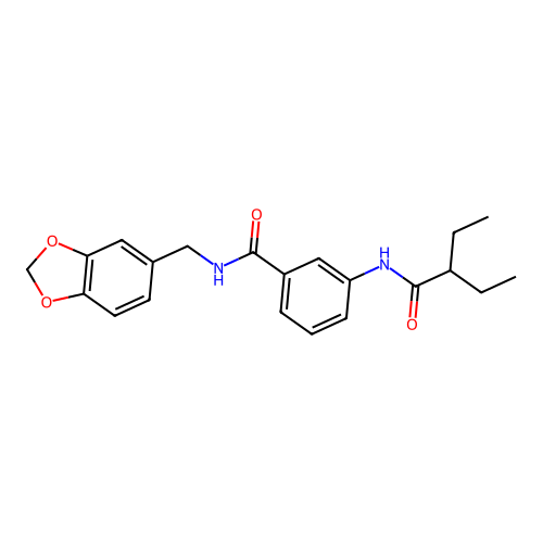 N-(1,3-benzodioxol-5-ylmethyl)-3-(2-ethylbutanoylamino)benzamide structure