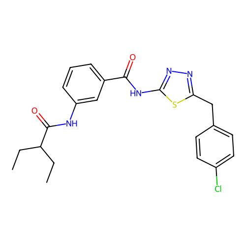 N-[5-[(4-chlorophenyl)methyl]-1,3,4-thiadiazol-2-yl]-3-(2-ethylbutanoylamino)benzamide structure
