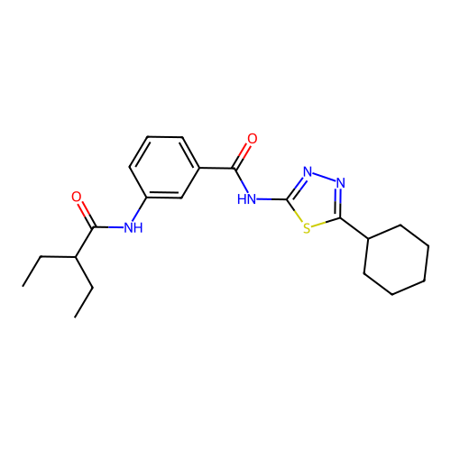 N-(5-cyclohexyl-1,3,4-thiadiazol-2-yl)-3-(2-ethylbutanoylamino)benzamide structure