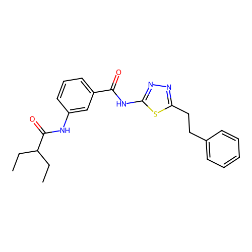 3-[(2-ethylbutanoyl)amino]-N-[5-(2-phenylethyl)-1,3,4-thiadiazol-2-yl]benzamide structure