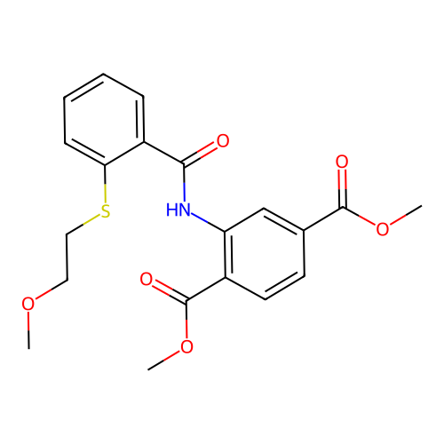 dimethyl 2-(2-((2-methoxyethyl)thio)benzamido)terephthalate structure