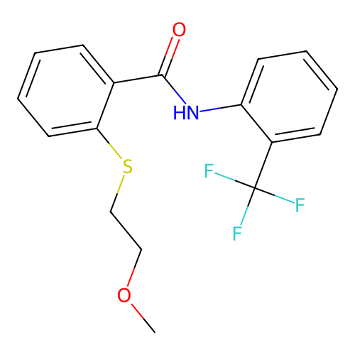 2-(2-methoxyethylsulfanyl)-N-[2-(trifluoromethyl)phenyl]benzamide structure