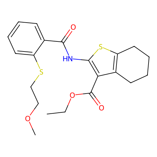 ethyl 2-(2-((2-methoxyethyl)thio)benzamido)-4,5,6,7-tetrahydrobenzo[b]thiophene-3-carboxylate structure