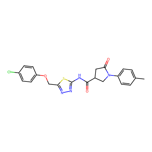 N-{5-[(4-chlorophenoxy)methyl]-1,3,4-thiadiazol-2-yl}-1-(4-methylphenyl)-5-oxopyrrolidine-3-carboxamide structure