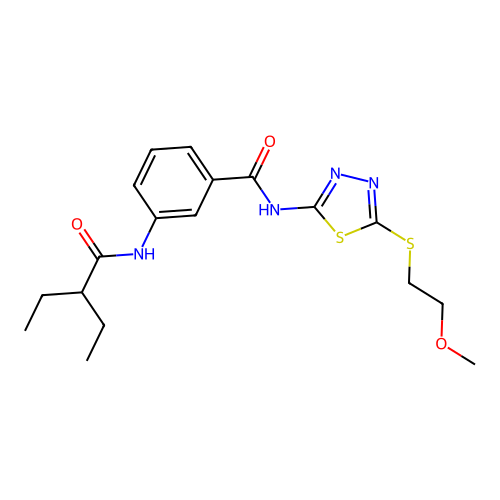 3-(2-ethylbutanoylamino)-N-[5-(2-methoxyethylsulfanyl)-1,3,4-thiadiazol-2-yl]benzamide structure