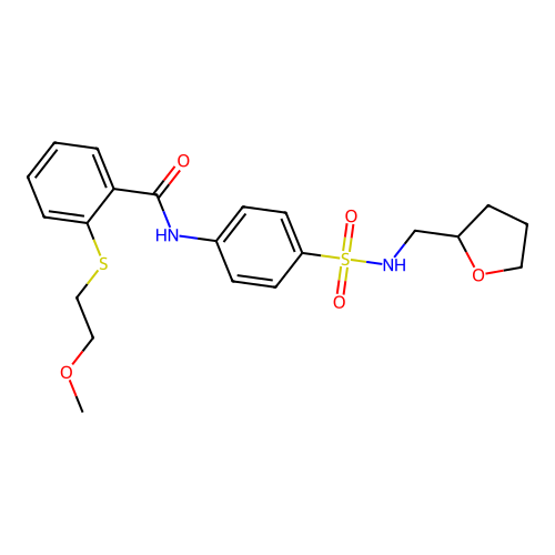 2-(2-methoxyethylsulfanyl)-N-[4-(oxolan-2-ylmethylsulfamoyl)phenyl]benzamide structure