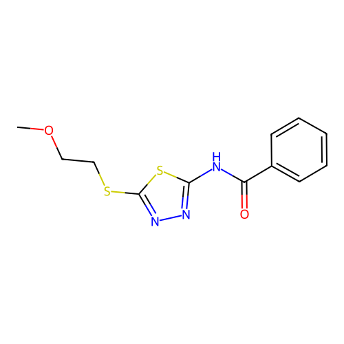 N-[5-(2-methoxyethylsulfanyl)-1,3,4-thiadiazol-2-yl]benzamide structure