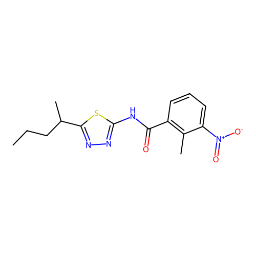 2-methyl-3-nitro-N-(5-pentan-2-yl-1,3,4-thiadiazol-2-yl)benzamide structure