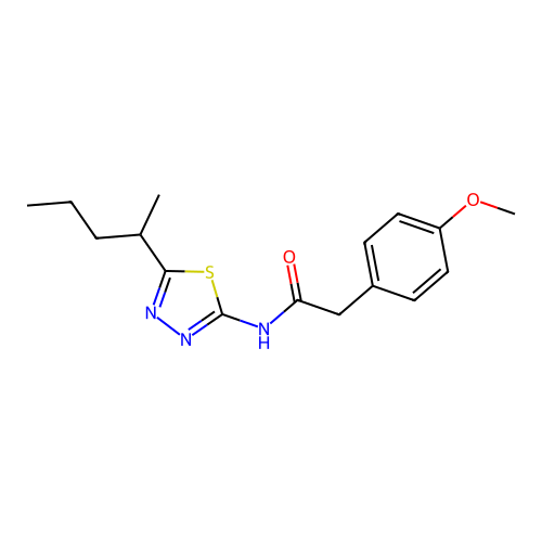 2-(4-methoxyphenyl)-N-[5-(pentan-2-yl)-1,3,4-thiadiazol-2-yl]acetamide structure