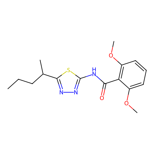 2,6-dimethoxy-N-(5-pentan-2-yl-1,3,4-thiadiazol-2-yl)benzamide structure