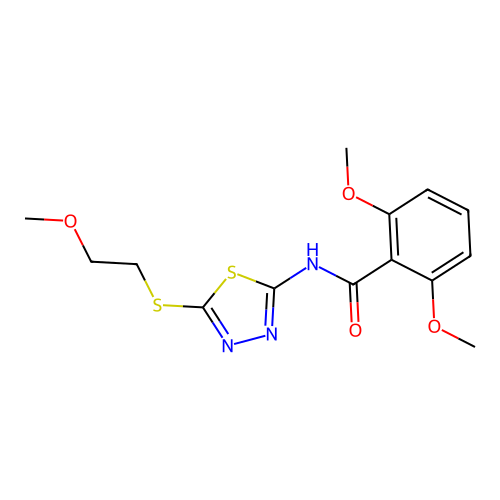 2,6-dimethoxy-N-[5-(2-methoxyethylsulfanyl)-1,3,4-thiadiazol-2-yl]benzamide structure
