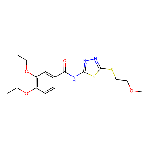 3,4-diethoxy-N-[5-(2-methoxyethylsulfanyl)-1,3,4-thiadiazol-2-yl]benzamide structure