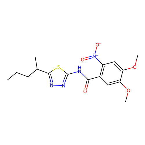 4,5-dimethoxy-2-nitro-N-(5-pentan-2-yl-1,3,4-thiadiazol-2-yl)benzamide structure