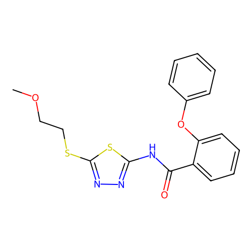N-[5-(2-methoxyethylsulfanyl)-1,3,4-thiadiazol-2-yl]-2-phenoxybenzamide structure