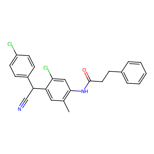 N-[5-chloro-4-[(4-chlorophenyl)-cyanomethyl]-2-methylphenyl]-3-phenylpropanamide structure