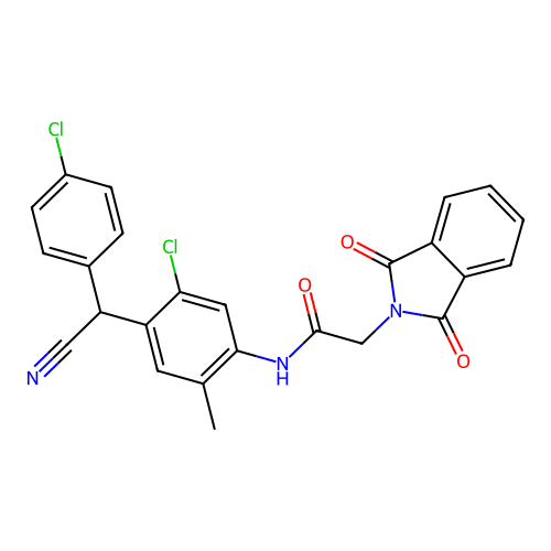 N-[5-chloro-4-[(4-chlorophenyl)-cyanomethyl]-2-methylphenyl]-2-(1,3-dioxoisoindol-2-yl)acetamide structure