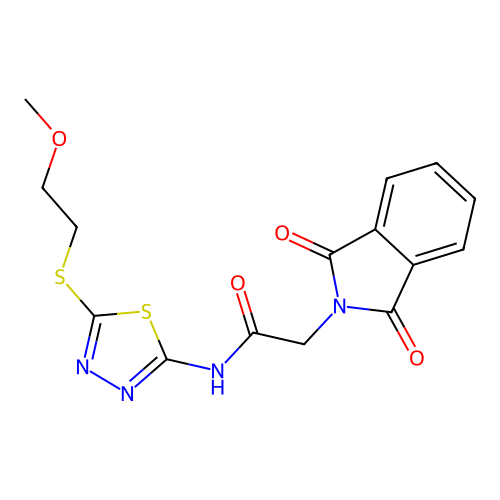 2-(1,3-dioxoisoindol-2-yl)-N-[5-(2-methoxyethylsulfanyl)-1,3,4-thiadiazol-2-yl]acetamide structure