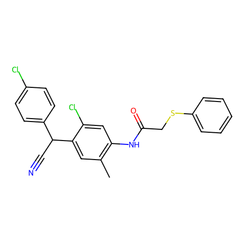 N-{5-chloro-4-[(4-chlorophenyl)(cyano)methyl]-2-methylphenyl}-2-(phenylsulfanyl)acetamide structure