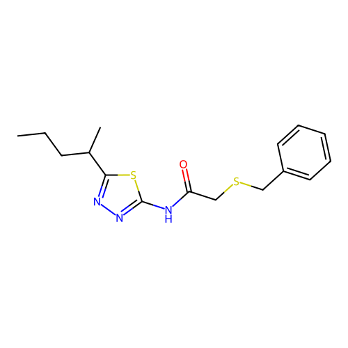 2-benzylsulfanyl-N-(5-pentan-2-yl-1,3,4-thiadiazol-2-yl)acetamide structure