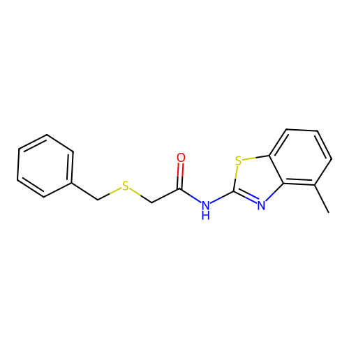2-benzylsulfanyl-N-(4-methyl-1,3-benzothiazol-2-yl)acetamide structure
