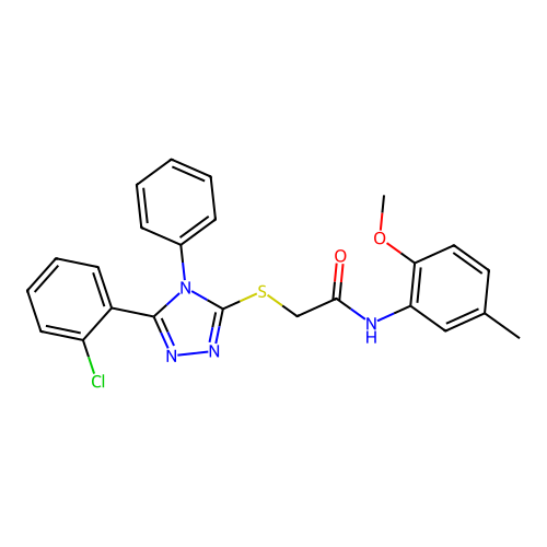 2-[[5-(2-chlorophenyl)-4-phenyl-1,2,4-triazol-3-yl]sulfanyl]-N-(2-methoxy-5-methylphenyl)acetamide structure