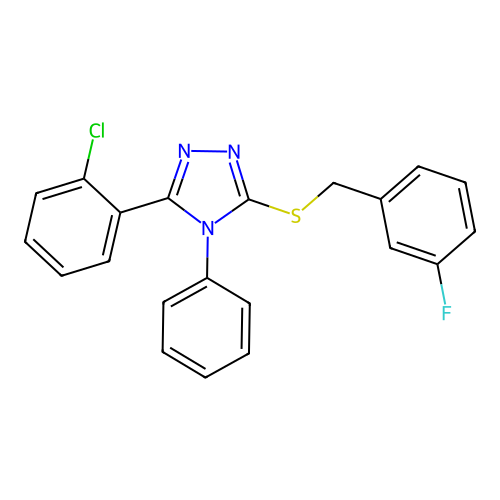 3-(2-Chlorophenyl)-5-[(3-fluorophenyl)methylsulfanyl]-4-phenyl-1,2,4-triazole structure