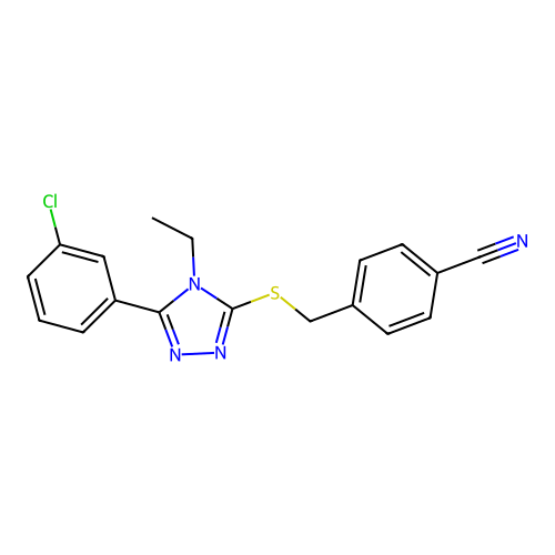 4-[[5-(3-Chlorophenyl)-4-ethyl-1,2,4-triazol-3-yl]sulfanylmethyl]benzonitrile structure
