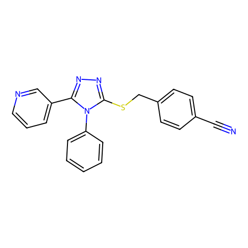 4-[(4-Phenyl-5-pyridin-3-yl-1,2,4-triazol-3-yl)sulfanylmethyl]benzonitrile structure