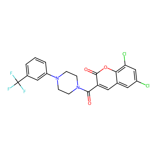 6,8-Dichloro-3-[4-[3-(trifluoromethyl)phenyl]piperazine-1-carbonyl]chromen-2-one structure