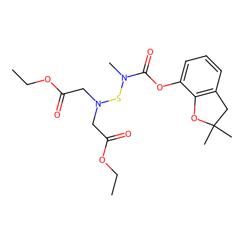 Glycine, N-(((((2,3-dihydro-2,2-dimethyl-7-benzofuranyl)oxy)carbonyl)methylamino)thio)-N-(2-ethoxy-2-oxoethyl)-, ethyl ester structure