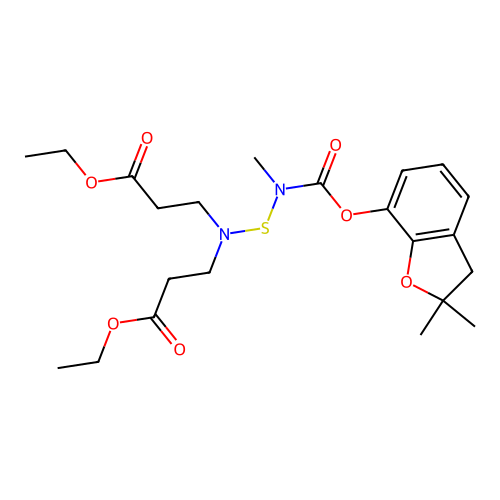 beta-Alanine, N-(((((2,3-dihydro-2,2-dimethyl-7-benzofuranyl)oxy)carbonyl)methylamino)thio)-N-(3-ethoxy-3-oxopropyl)-, ethyl ester structure