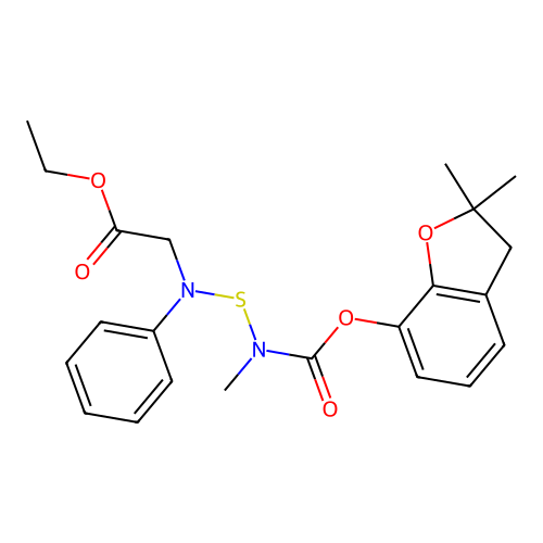 Glycine, N-(((((2,3-dihydro-2,2-dimethyl-7-benzofuranyl)oxy)carbonyl)methylamino)thio)-N-phenyl-, ethyl ester structure