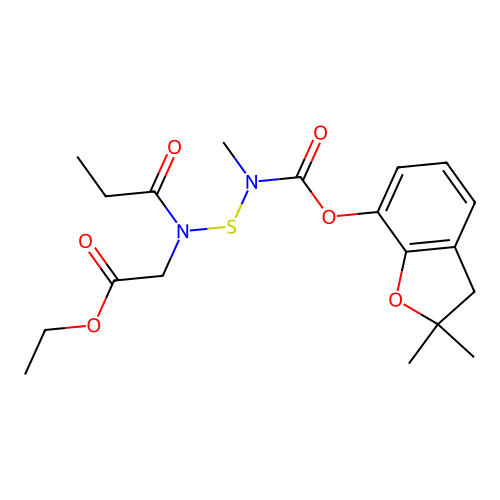 Glycine, N-(((((2,3-dihydro-2,2-dimethyl-7-benzofuranyl)oxy)carbonyl)methylamino)thio)-N-(1-oxopropyl)-, ethyl ester structure