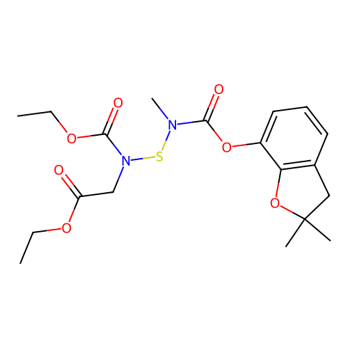 Glycine, (((((2,3-dihydro-2,2-dimethyl-7-benzofuranyl)oxy)carbonyl)methylamino)thio)-N-(ethoxycarbonyl)-, ethyl ester structure