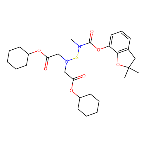 Glycine, N-(2-(cyclohexyloxy)-2-oxoethyl)-N-(((((2,3-dihydro-2,2-dimethyl-7-benzofuranyl)oxy)carbonyl)methylamino)thio)-, cyclohexyl ester structure