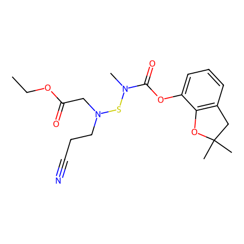 Glycine, N-(2-cyanoethyl)-N-(((((2,3-dihydro-2,2-dimethyl-7-benzofuranyl)oxy)carbonyl)methylamino)thio)-, ethyl ester structure