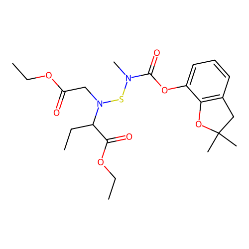 7-Oxa-3-thia-2,4-diazanonanoic acid, 4-(2-ethoxy-2-oxoethyl)-5-ethyl-2-methyl-6-oxo-, 2,3-dihydro-2,2-dimethyl-7-benzofuranyl ester structure